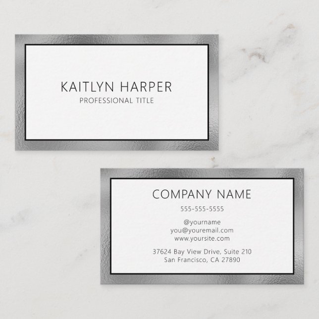 Elegant Silver Foil Edged Business Card (Front/Back)