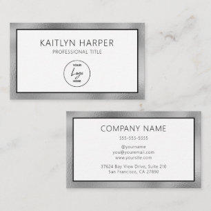 Elegant Silver Foil Edged Logo Business Card