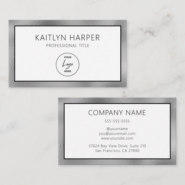 Elegant Silver Foil Edged Logo Business Card (Front/Back)