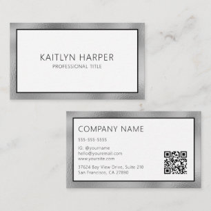 Elegant Silver Foil Edged QR Code Business Card