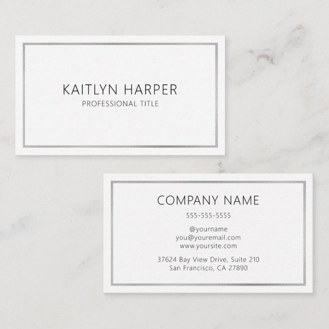 Elegant Silver Foil Frame Minimal Business Card (Front/Back)