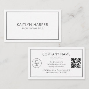 Elegant Silver Foil Frame Minimal Logo QR Code Business Card