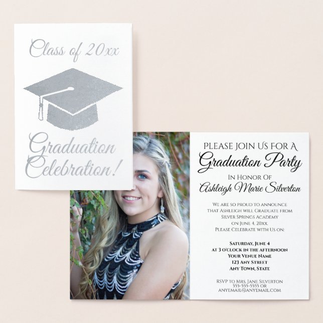 Elegant Silver Foil Graduation Party Invitation (Display)