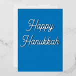 Elegant silver foil happy Hanukkah<br><div class="desc">This is an elegant script that looks similar to handwriting typography design. 
Happy Hanukkah! Enjoy your Festival of Lights. Jewish heritage has traditionally been blue,  white and silver colours for Hanukkah. This is an elegant,  yet simple design for your Hanukkah cards. Happy Chanukah! Have a festive Hanukkah party.</div>