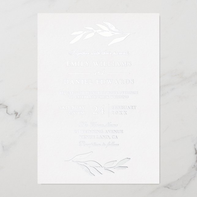 Elegant Silver Foil Leaf Modern Wedding (Front)