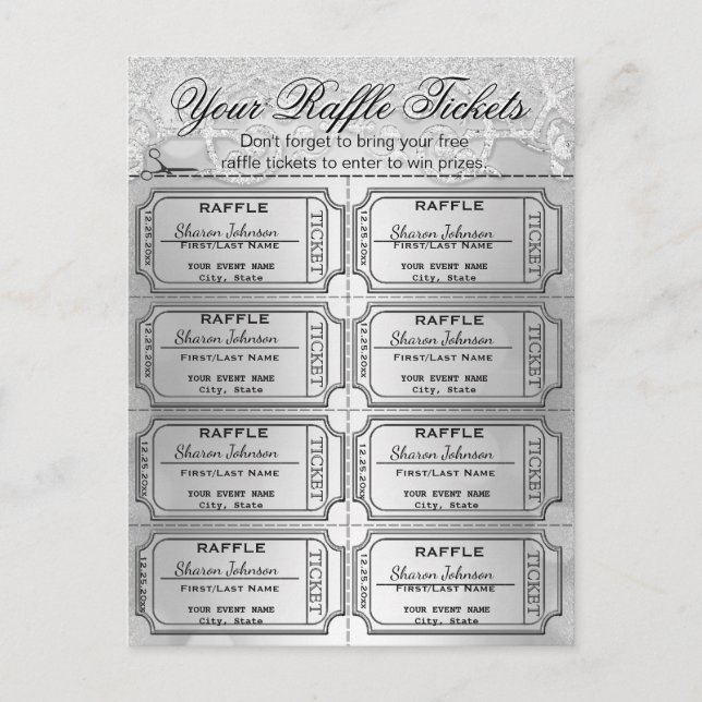 Elegant Silver Foil Raffle Tickets Postcard (Front)