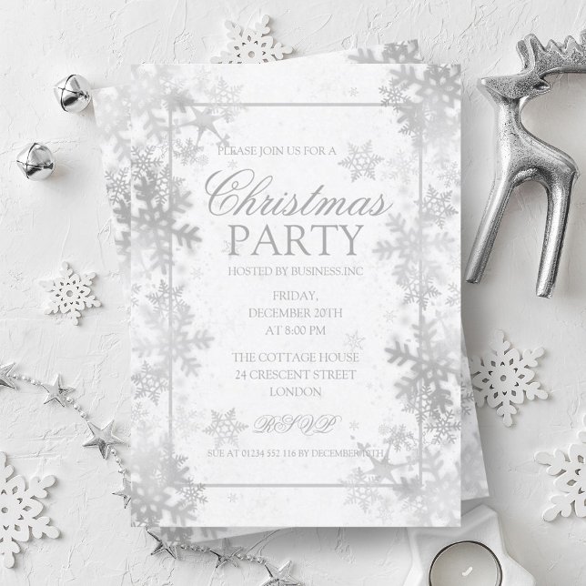 Elegant Silver Foil Snowflakes Christmas Party Invitation (Elegant Silver Foil Snowflakes Christmas Party Invitation)