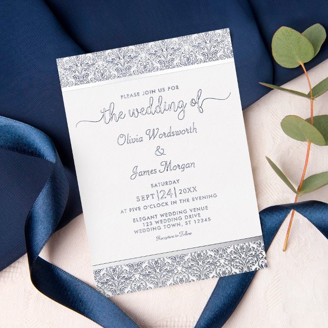 Elegant Silver Foil White Damask Wedding (Creator Uploaded)