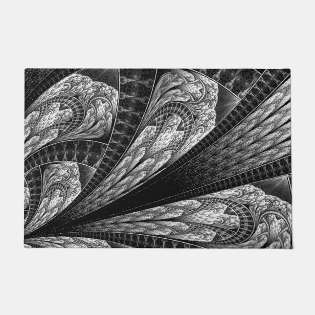 Elegant Silver Fractal Design Digital Art Doormat (Front)
