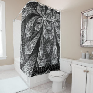 Elegant Silver Fractal Design Digital Art Shower Curtain