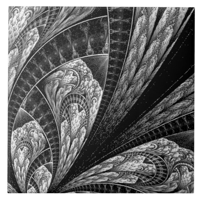 Elegant Silver Fractal Design Digital Art Tile (Front)