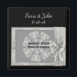 Elegant Silver Frame Wedding Favour Photo  Magnet<br><div class="desc">Elegant silver frame with a bow save the date wedding announcement favour refrigerator magnet. Ready for your special photo. Replace your information in the template. Make more changes to text and font size, style, and colour. Add your photo by clicking on Change and upload your picture. Click on Customise to...</div>