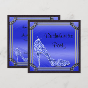 Elegant Silver Framed Blue Stiletto Bachrlorette Invitation