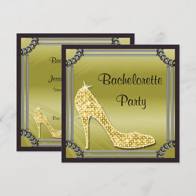 Elegant Silver Framed Gold Stiletto Bachrlorette Invitation (Front/Back)
