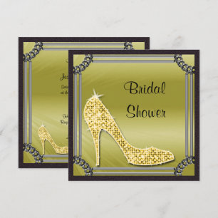 Elegant Silver Framed Gold Stiletto Bridal Shower Invitation