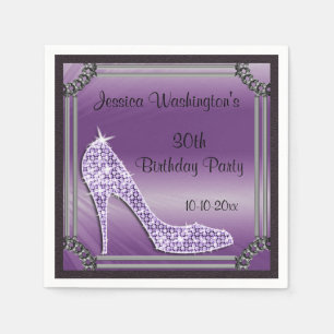 Elegant Silver Framed Lilac Stiletto 30th Birthday Napkin
