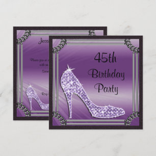 Elegant Silver Framed Lilac Stiletto 45th Birthday Invitation