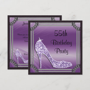Elegant Silver Framed Lilac Stiletto 55th Birthday Invitation
