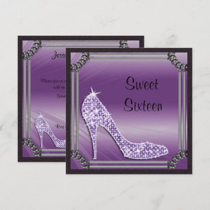 Elegant Silver Framed Lilac Stiletto Sweet 16 Invitation