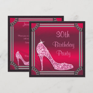 Elegant Silver Framed Pink Stiletto 30th Birthday Invitation