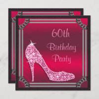 Elegant Silver Framed Pink Stiletto 60th Birthday