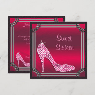 Elegant Silver Framed Pink Stiletto Sweet 16 Invitation