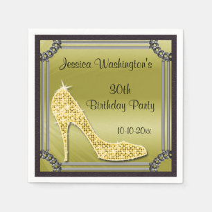 Elegant Silver Framed Stiletto Gold 30th Birthday Napkin