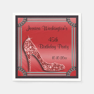 Elegant Silver Framed Stiletto Red 45th Birthday Napkin