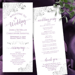 Elegant Silver Frills & Lavender on White Wedding Programme