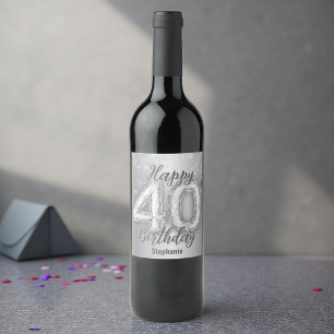 Elegant Silver Gemstone 40th Birthday Celebration Wine Label