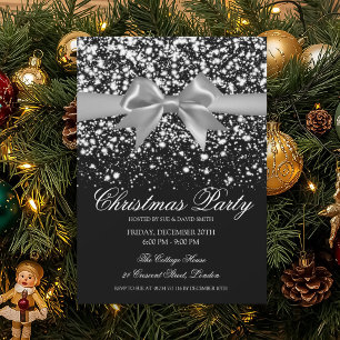 Elegant Silver Glam Bow Christmas Party  Invitation