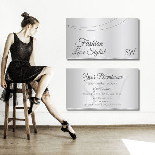 Elegant Silver Glamourous with Initials Stylish Business Card
