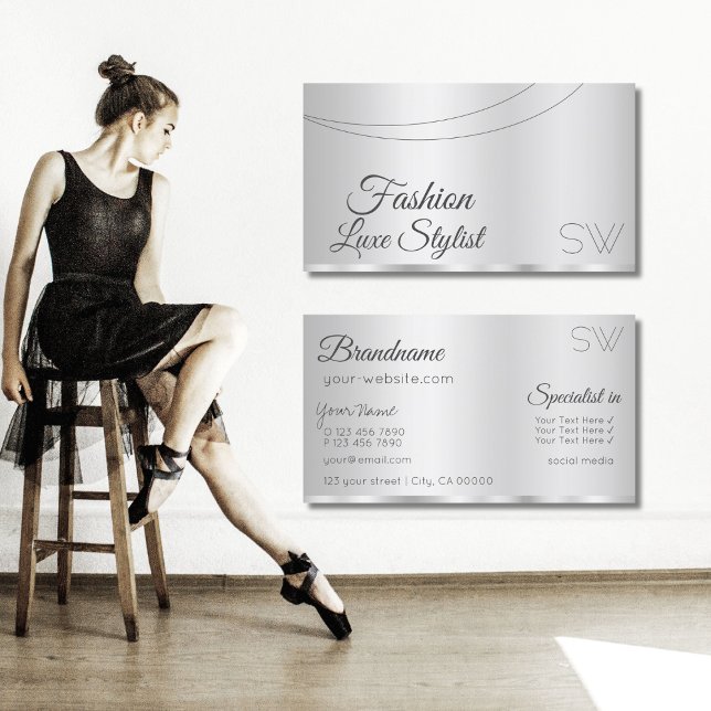 Elegant Silver Glamourous with Monogram Stylish Business Card (Creator Uploaded)