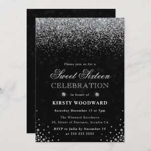 Elegant Silver Glitter and Diamonds Sweet Sixteen Invitation