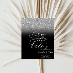 Elegant Silver Glitter Bokeh Black Save The Date