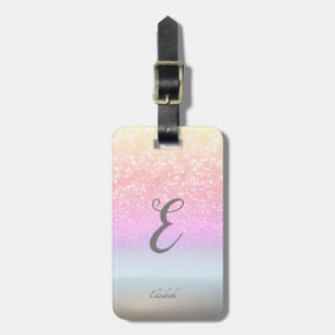 Elegant Silver Glitter Bokeh Colourful Monogram Luggage Tag