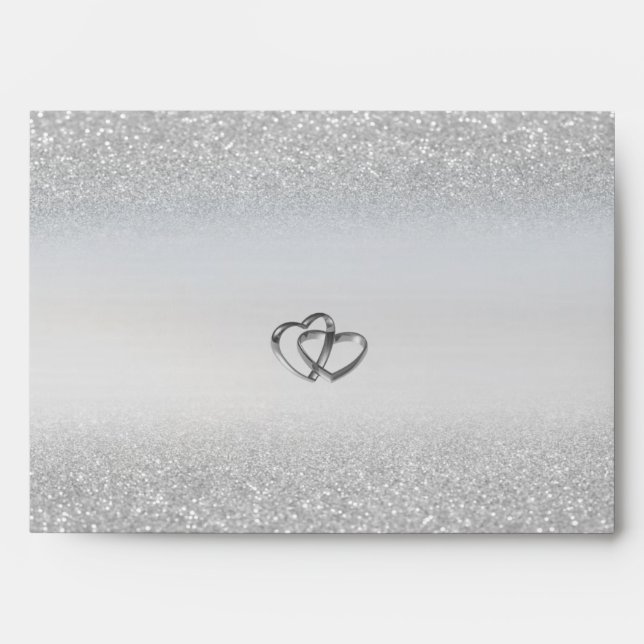 Elegant Silver Glitter Bokeh ,Hearts Wedding Envelope (Front)
