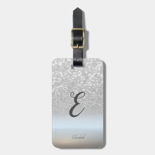 Elegant Silver Glitter Bokeh Ombre Monogram Luggage Tag