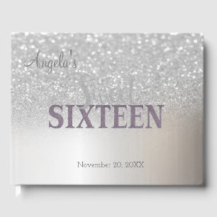 Elegant Silver Glitter Bokeh Ombre ,Sweet 16 Guest Book