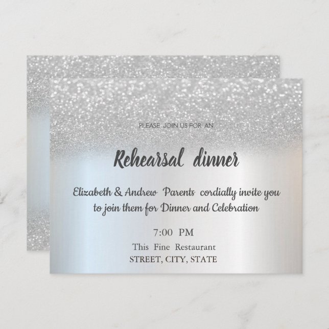 Elegant Silver Glitter Bokeh Rehearsal Dinner Invitation (Front/Back)