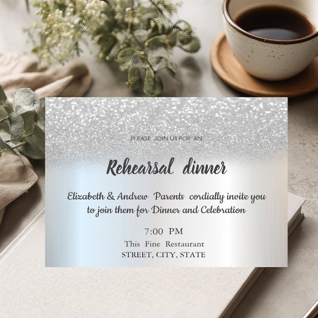 Elegant Silver Glitter Bokeh Rehearsal Dinner Invitation (Creator Uploaded)