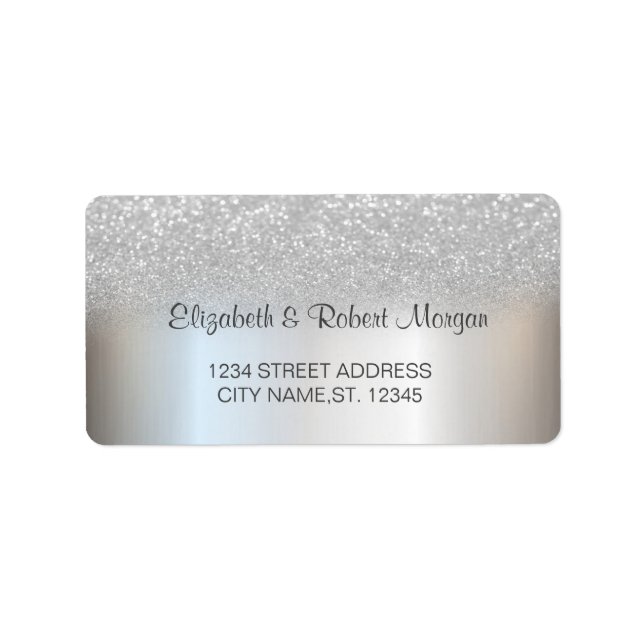 Elegant Silver Glitter Bokeh  Wedding Label (Front)