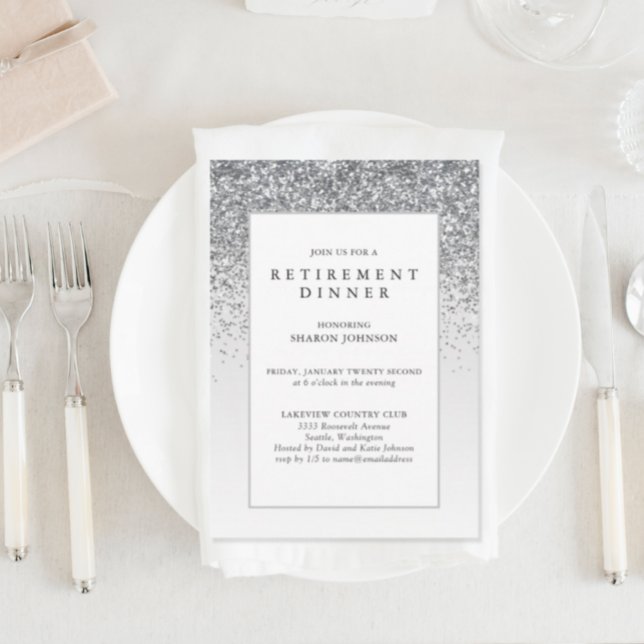 Elegant Silver Glitter Business Retirement Party Invitation (Creator Uploaded)