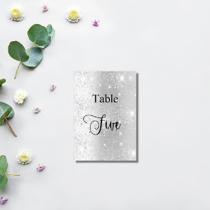 Elegant silver glitter calligraphy table five 5 number