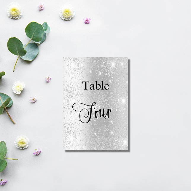 Elegant silver glitter calligraphy table four 4 number (Creator Uploaded)