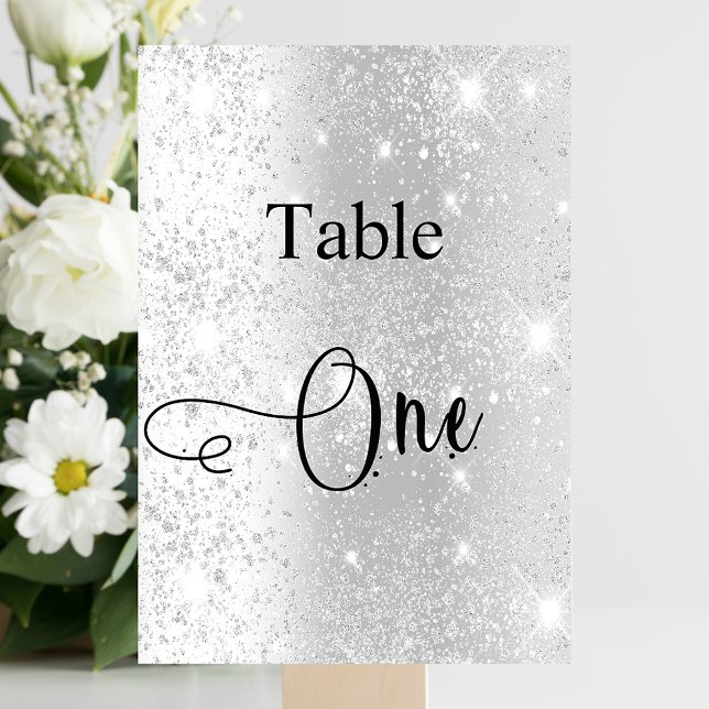 Elegant silver glitter calligraphy table one number (Creator Uploaded)