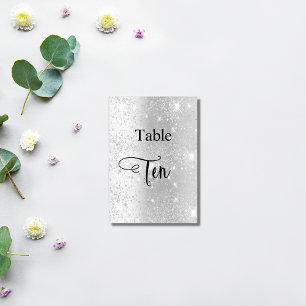 Elegant silver glitter calligraphy table ten 10 number