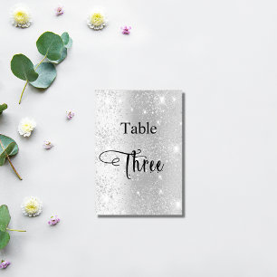 Elegant silver glitter calligraphy table three 3 number