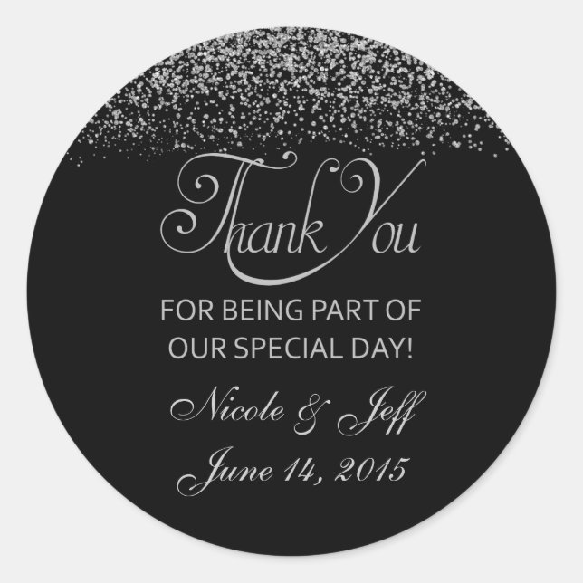 Elegant Silver Glitter Confetti Wedding Classic Round Sticker (Front)