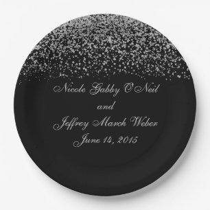 Elegant Silver Glitter Confetti Wedding Paper Plate